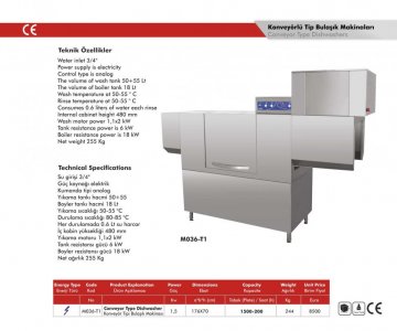 1500-2000 TABAK KONVEYÖR TİPİ BULAŞIK MAKİNESİ